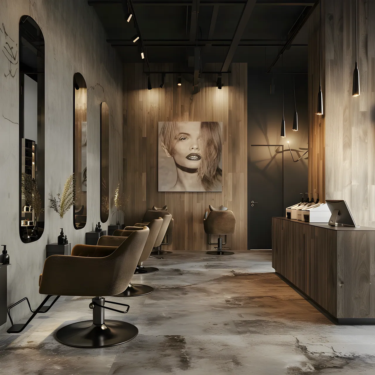 The studio floor, with chairs and mirrors.
