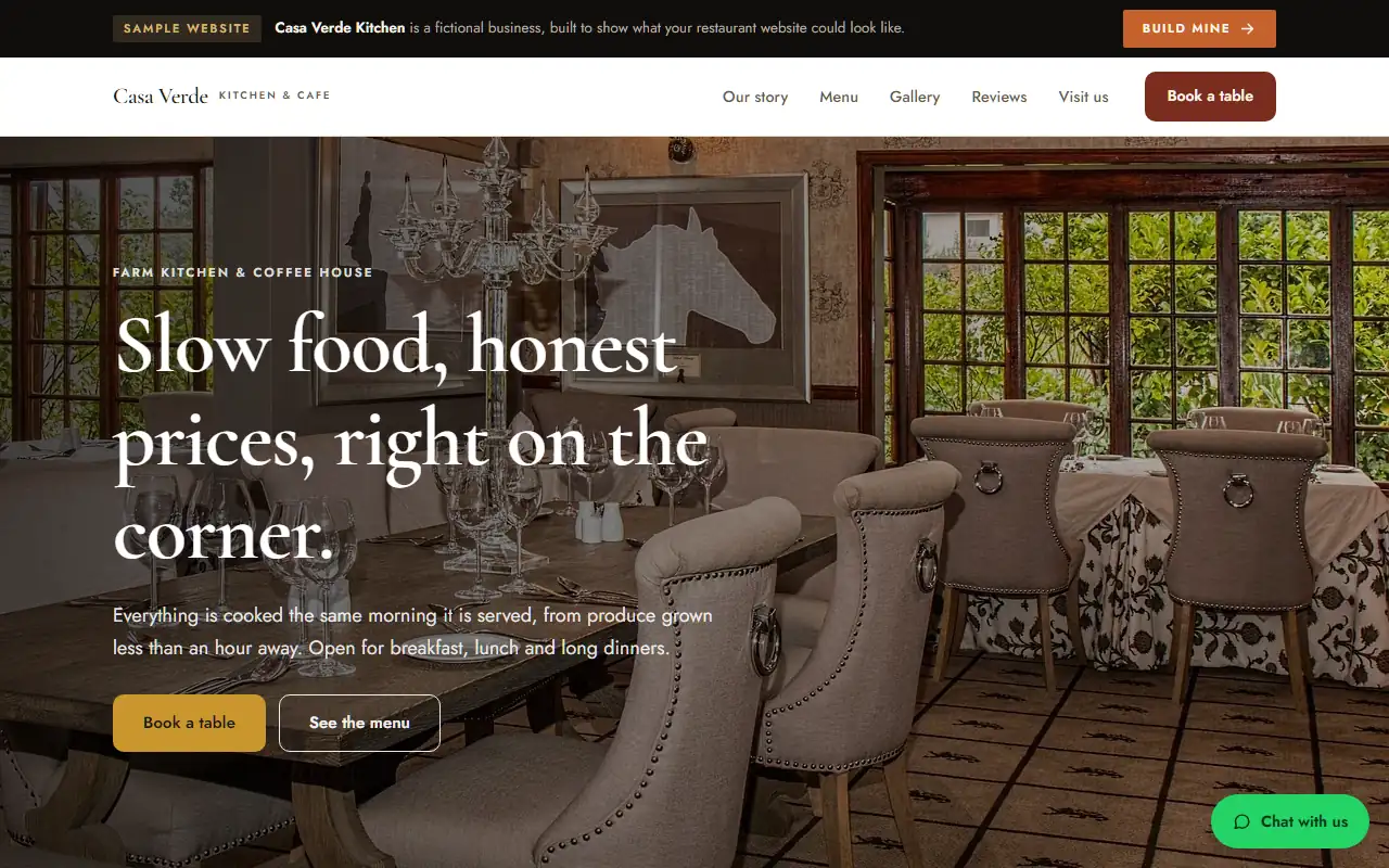 Casa Verde Kitchen sample restaurant website.