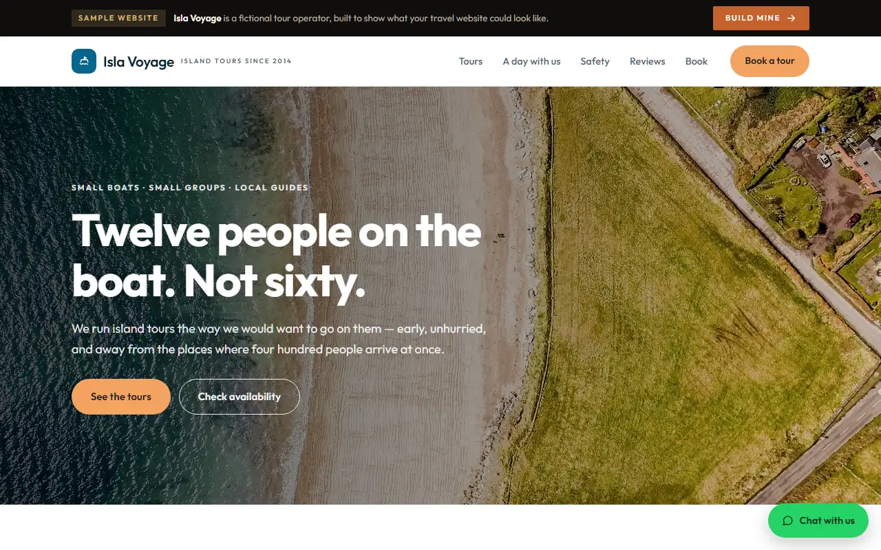 Isla Voyage sample travel and tours website.