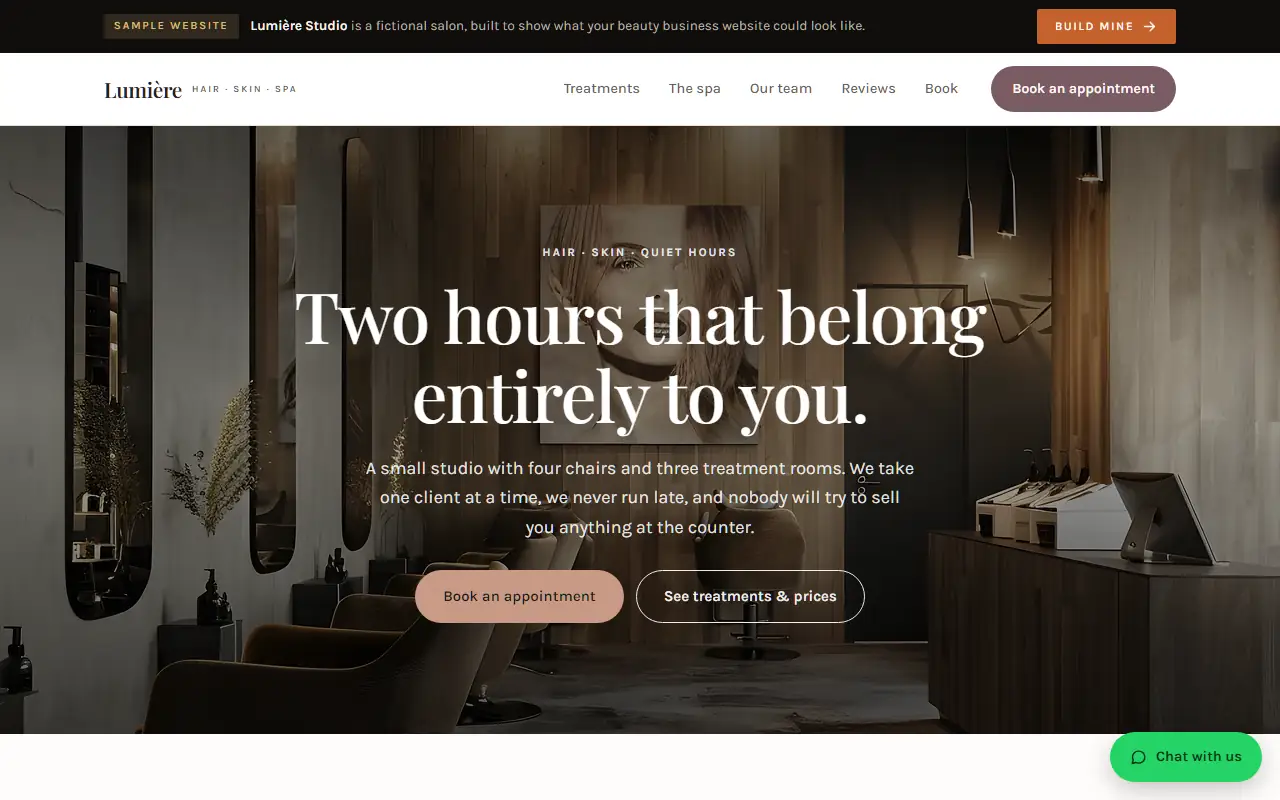 Lumiere Studio sample salon and spa website.